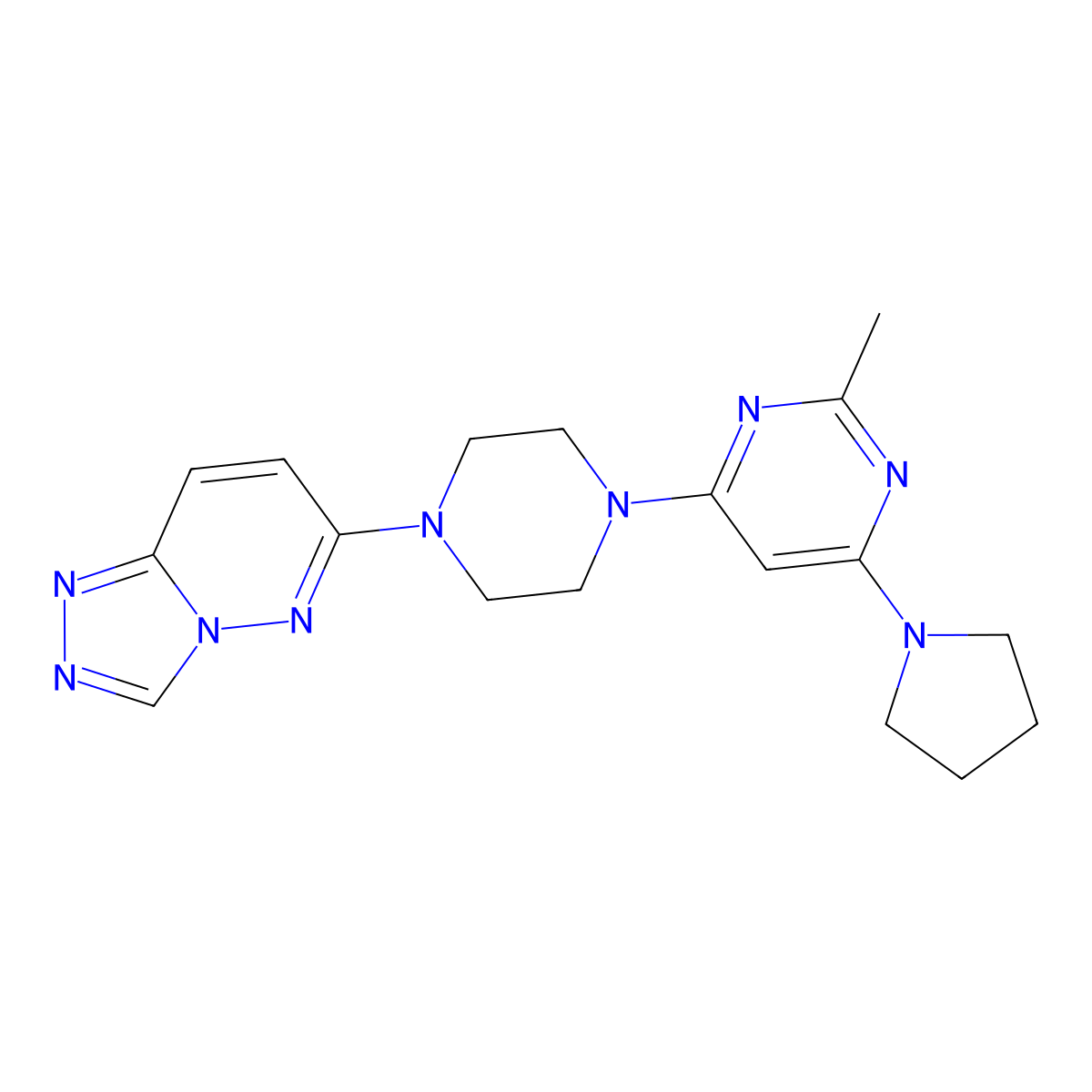 2-Methyl-4-(pyrrolidin-1-yl)-6-(4-{[1,2,4]triazolo[4,3-b]pyridazin-6-yl}piperazin-1-yl)pyrimidine molecular structure, CAS 2415454-70-3