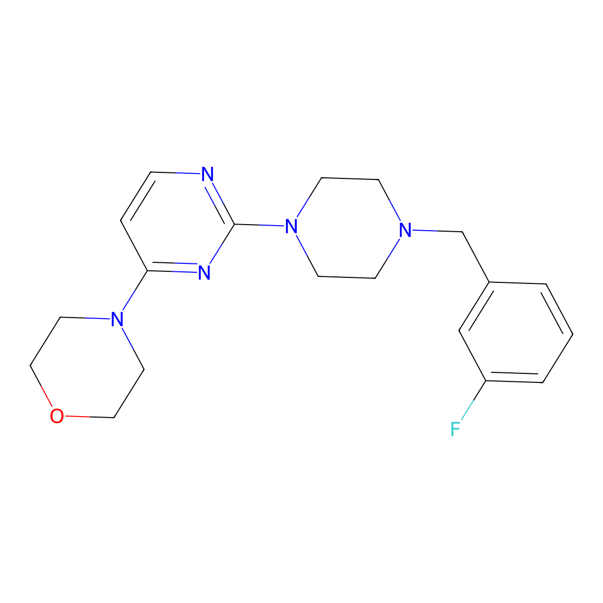 4-(2-{4-[(3-Fluorophenyl)methyl]piperazin-1-yl}pyrimidin-4-yl)morpholine molecular structure, CAS 2415454-72-5