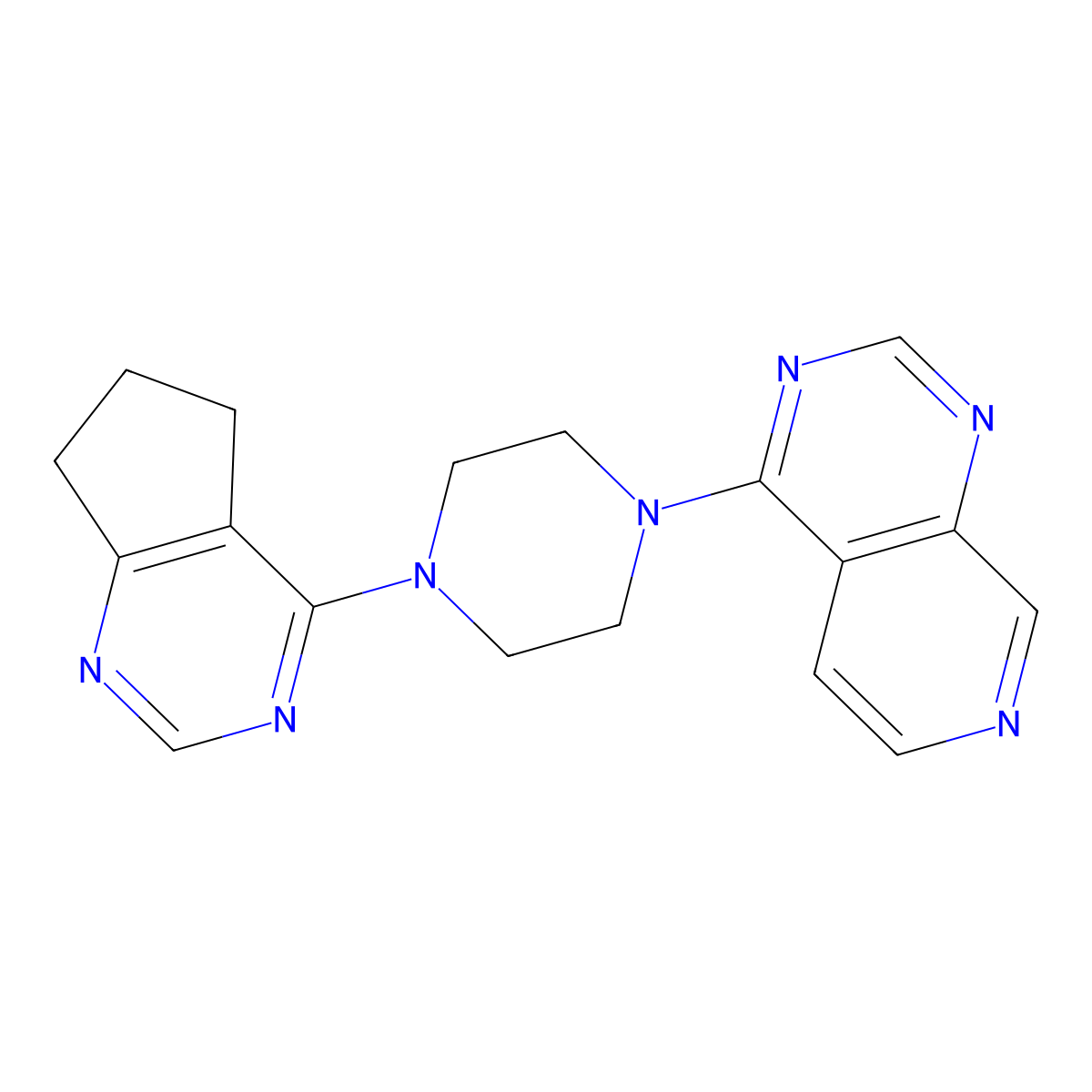 1-{5H,6H,7H-cyclopenta[d]pyrimidin-4-yl}-4-{pyrido[3,4-d]pyrimidin-4-yl}piperazine molecular structure, CAS 2415454-74-7