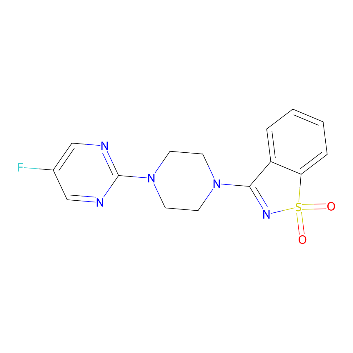 3-[4-(5-Fluoropyrimidin-2-yl)piperazin-1-yl]-1lambda6,2-benzothiazole-1,1-dione molecular structure, CAS 2415454-76-9