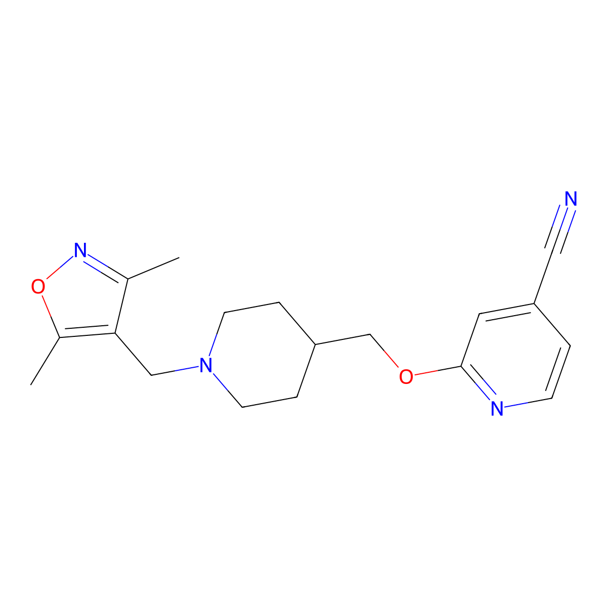 2-({1-[(3,5-Dimethyl-1,2-oxazol-4-yl)methyl]piperidin-4-yl}methoxy)pyridine-4-carbonitrile molecular structure, CAS 2415454-77-0