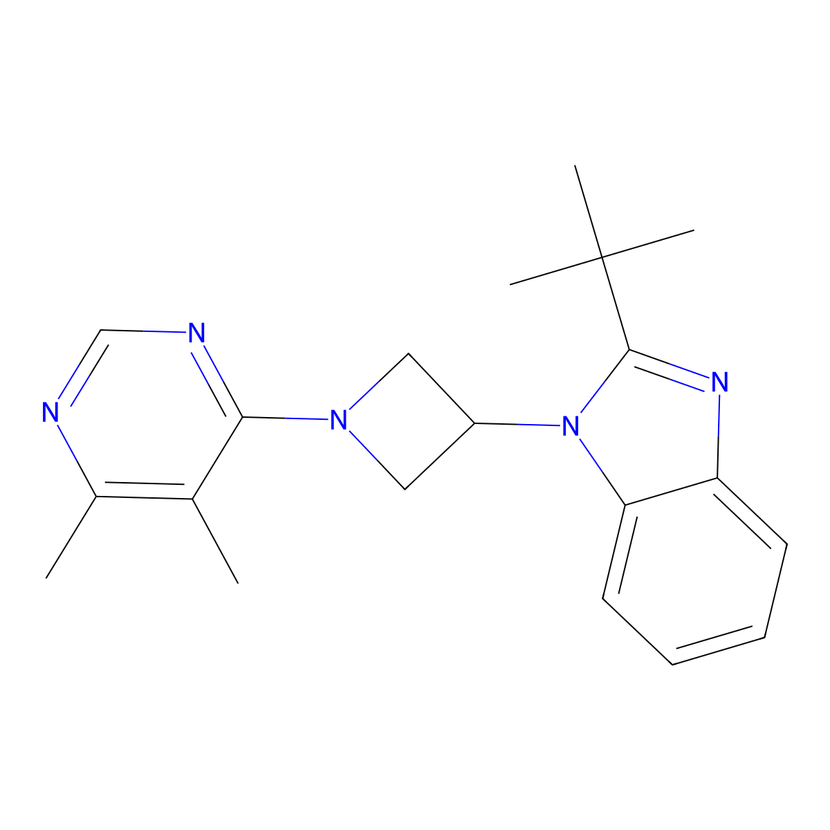 2-tert-butyl-1-[1-(5,6-dimethylpyrimidin-4-yl)azetidin-3-yl]-1H-1,3-benzodiazole molecular structure, CAS 2415454-83-8