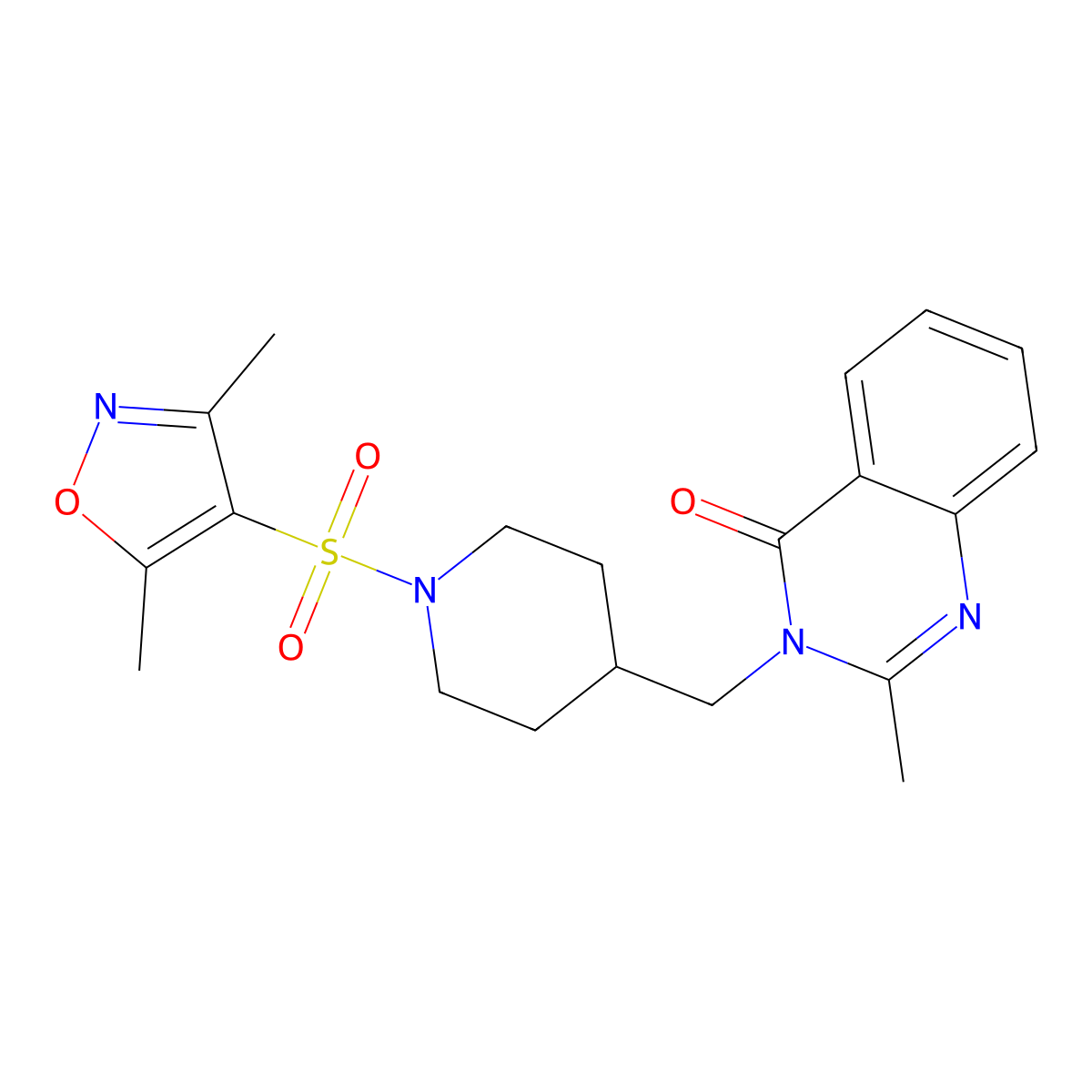 3-({1-[(3,5-Dimethyl-1,2-oxazol-4-yl)sulfonyl]piperidin-4-yl}methyl)-2-methyl-3,4-dihydroquinazolin-4-one molecular structure, CAS 2415454-87-2