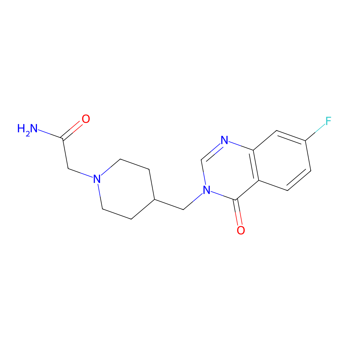 2-{4-[(7-Fluoro-4-oxo-3,4-dihydroquinazolin-3-yl)methyl]piperidin-1-yl}acetamide molecular structure, CAS 2415454-92-9