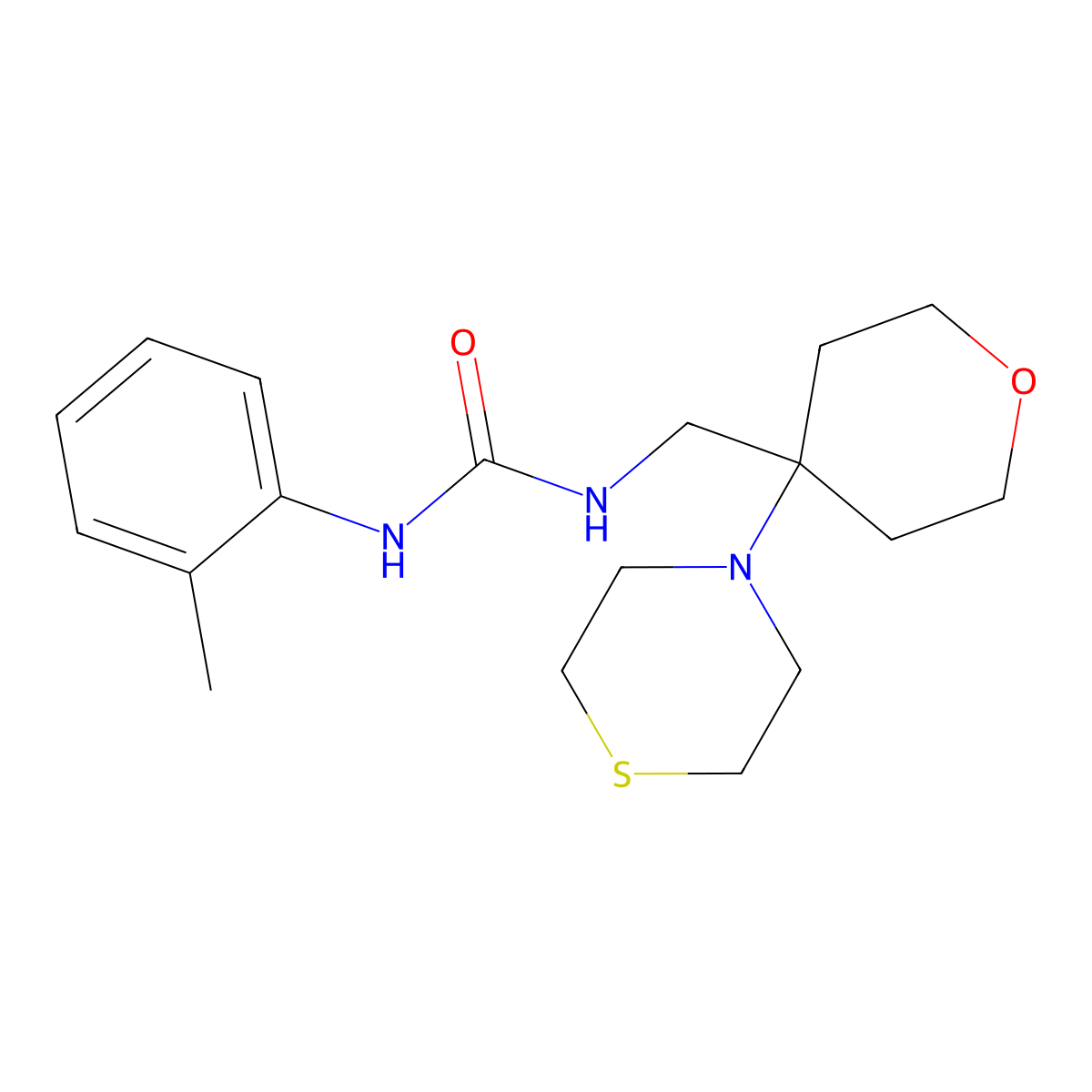 1-(2-Methylphenyl)-3-{[4-(thiomorpholin-4-yl)oxan-4-yl]methyl}urea molecular structure, CAS 2415454-93-0