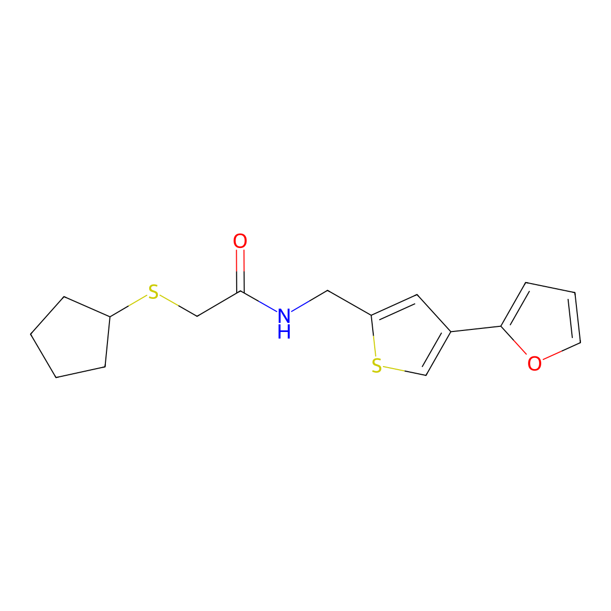 2-(cyclopentylsulfanyl)-N-{[4-(furan-2-yl)thiophen-2-yl]methyl}acetamide molecular structure, CAS 2415454-94-1