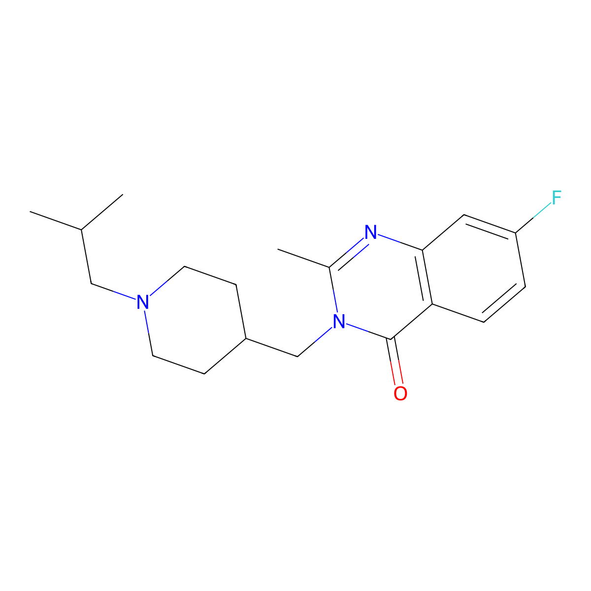 7-Fluoro-2-methyl-3-{[1-(2-methylpropyl)piperidin-4-yl]methyl}-3,4-dihydroquinazolin-4-one molecular structure, CAS 2415454-98-5