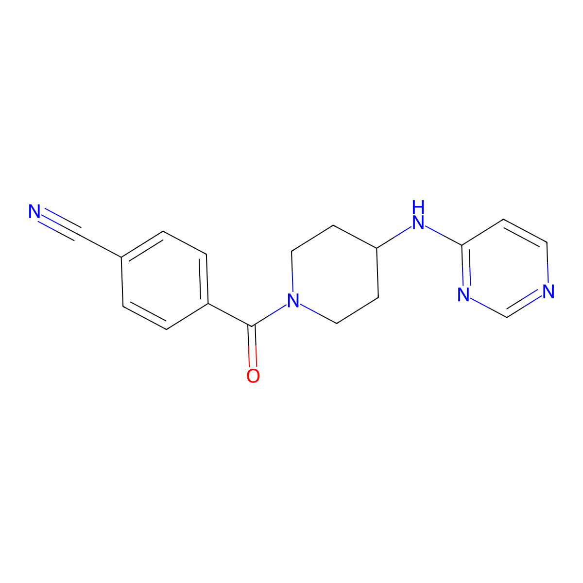 4-{4-[(Pyrimidin-4-yl)amino]piperidine-1-carbonyl}benzonitrile molecular structure, CAS 2415455-01-3