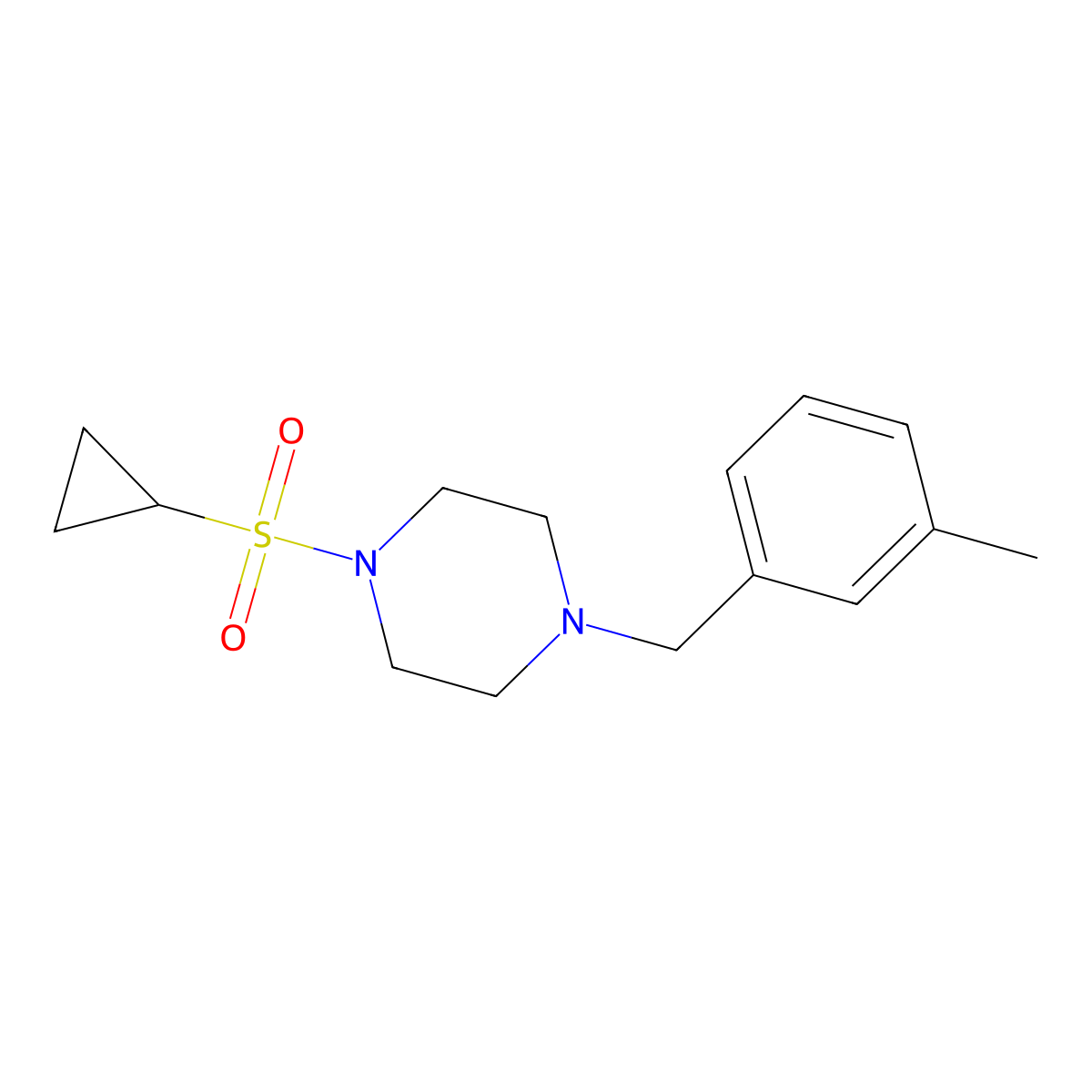 1-(Cyclopropanesulfonyl)-4-[(3-methylphenyl)methyl]piperazine molecular structure, CAS 2415455-02-4