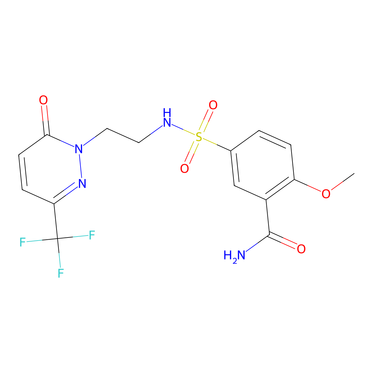 2-Methoxy-5-({2-[6-oxo-3-(trifluoromethyl)-1,6-dihydropyridazin-1-yl]ethyl}sulfamoyl)benzamide molecular structure, CAS 2415455-04-6