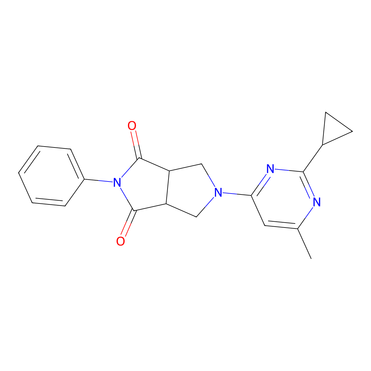 5-(2-Cyclopropyl-6-methylpyrimidin-4-yl)-2-phenyl-octahydropyrrolo[3,4-c]pyrrole-1,3-dione molecular structure, CAS 2415455-08-0