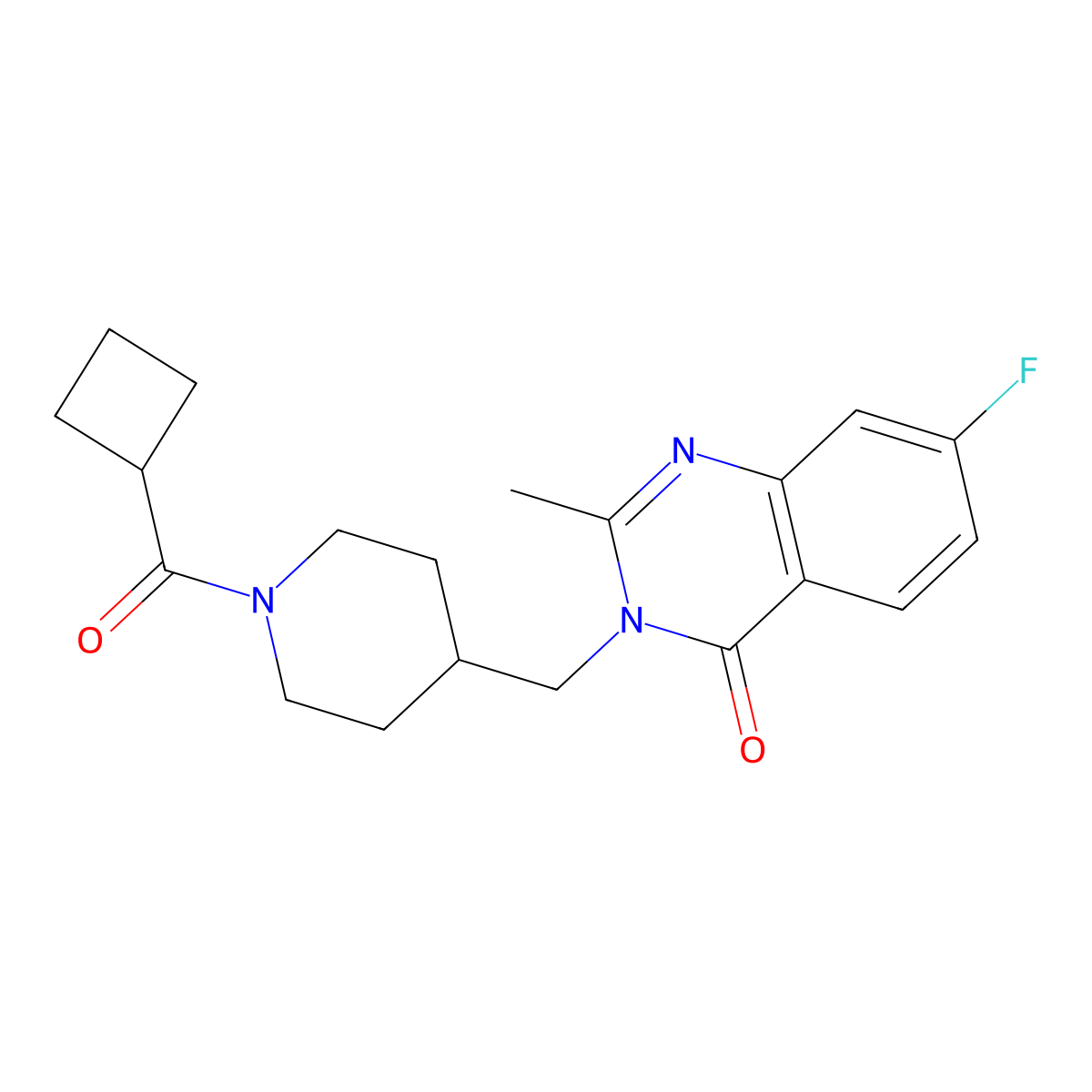 3-[(1-Cyclobutanecarbonylpiperidin-4-yl)methyl]-7-fluoro-2-methyl-3,4-dihydroquinazolin-4-one molecular structure, CAS 2415455-09-1