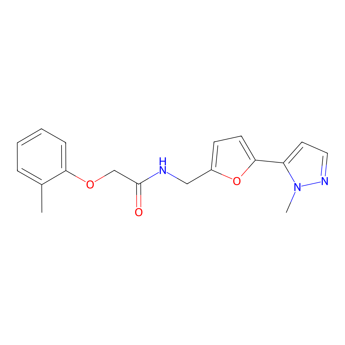 N-{[5-(1-methyl-1H-pyrazol-5-yl)furan-2-yl]methyl}-2-(2-methylphenoxy)acetamide molecular structure, CAS 2415455-11-5