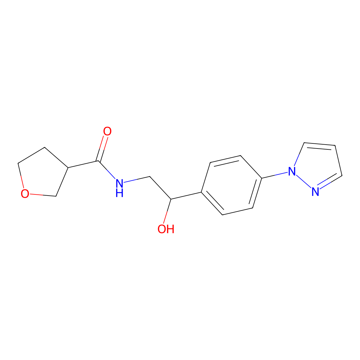 N-{2-hydroxy-2-[4-(1H-pyrazol-1-yl)phenyl]ethyl}oxolane-3-carboxamide molecular structure, CAS 2415455-14-8