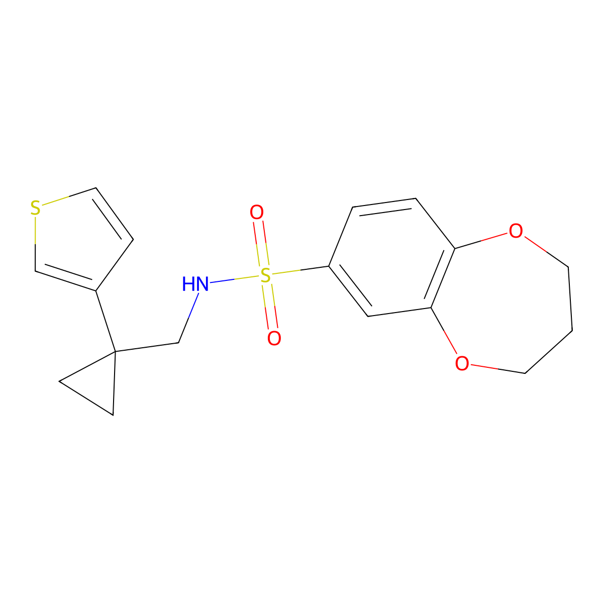 N-{[1-(thiophen-3-yl)cyclopropyl]methyl}-3,4-dihydro-2H-1,5-benzodioxepine-7-sulfonamide molecular structure, CAS 2415455-18-2