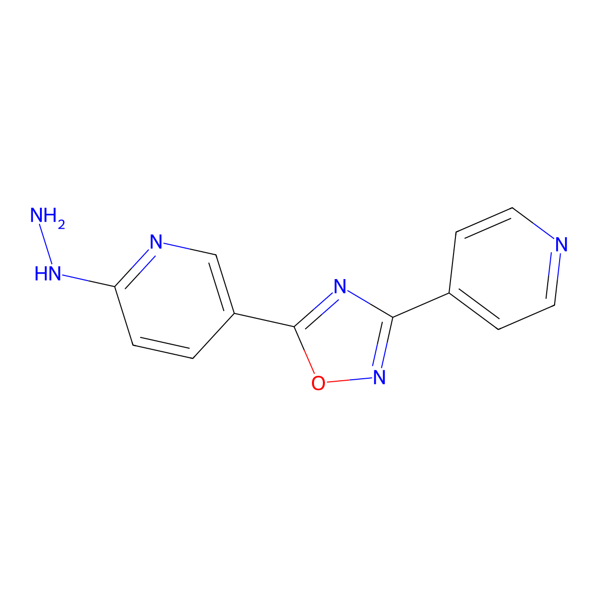 2-Hydrazinyl-5-[3-(pyridin-4-yl)-1,2,4-oxadiazol-5-yl]pyridine molecular structure, CAS 2415455-21-7