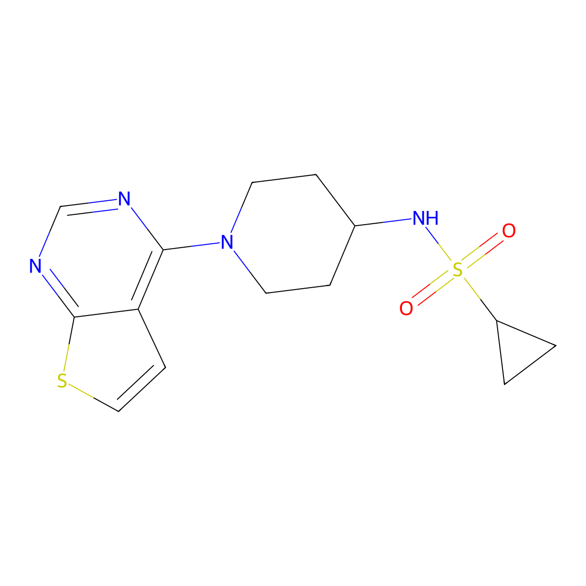 N-(1-{thieno[2,3-d]pyrimidin-4-yl}piperidin-4-yl)cyclopropanesulfonamide molecular structure, CAS 2415455-25-1