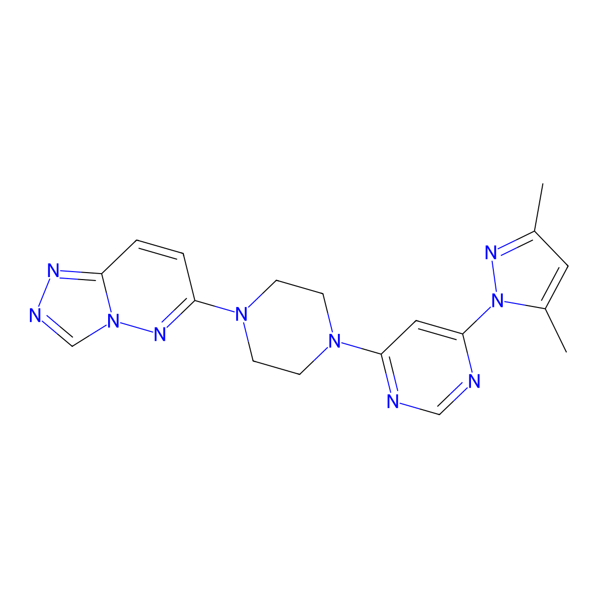 4-(3,5-dimethyl-1H-pyrazol-1-yl)-6-(4-{[1,2,4]triazolo[4,3-b]pyridazin-6-yl}piperazin-1-yl)pyrimidine molecular structure, CAS 2415455-27-3
