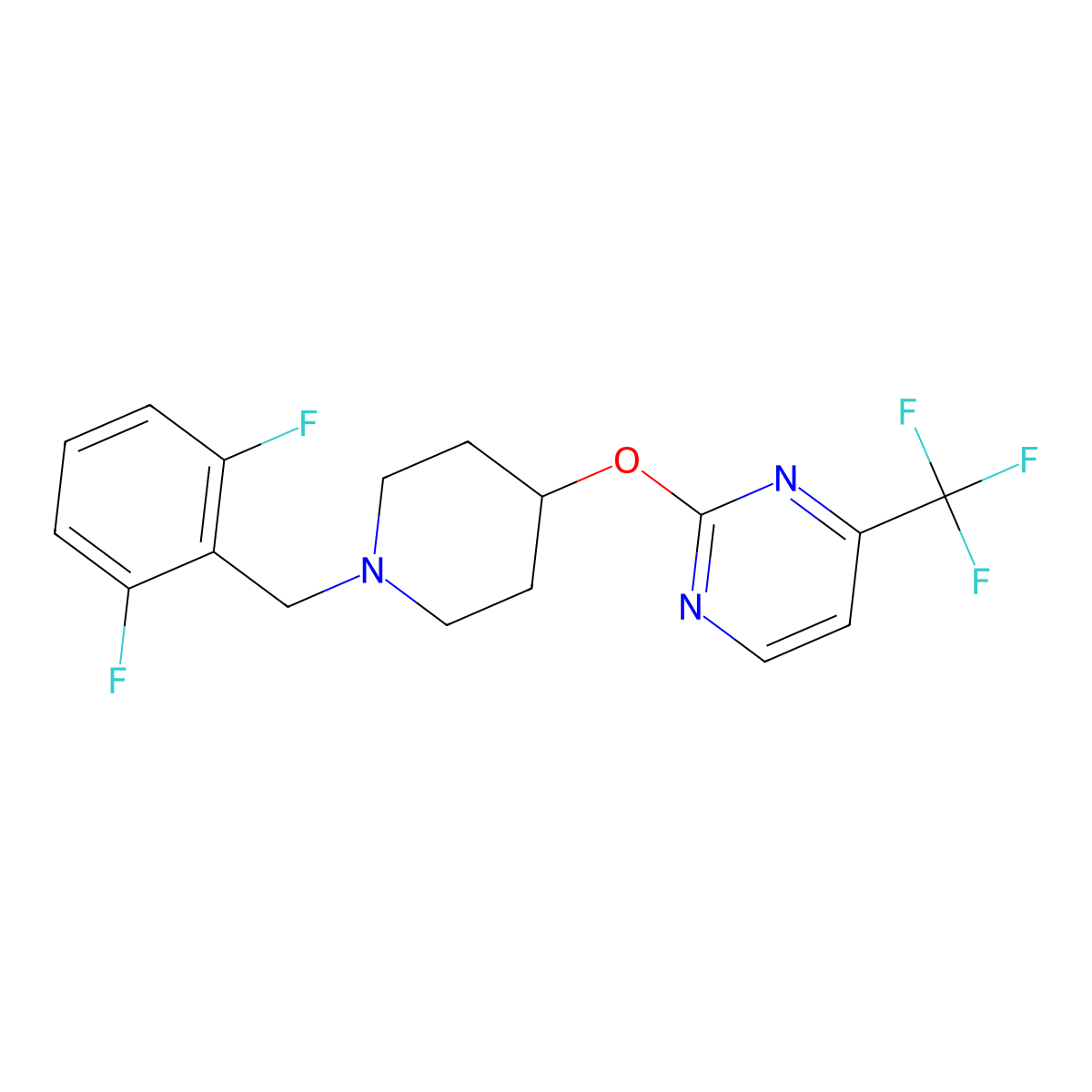 2-({1-[(2,6-Difluorophenyl)methyl]piperidin-4-yl}oxy)-4-(trifluoromethyl)pyrimidine molecular structure, CAS 2415455-28-4
