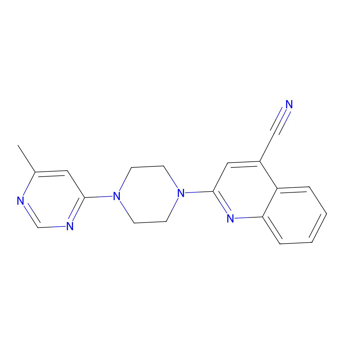 2-[4-(6-Methylpyrimidin-4-yl)piperazin-1-yl]quinoline-4-carbonitrile molecular structure, CAS 2415455-29-5