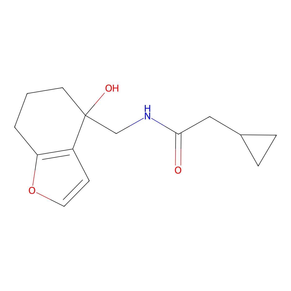 2-cyclopropyl-N-[(4-hydroxy-4,5,6,7-tetrahydro-1-benzofuran-4-yl)methyl]acetamide molecular structure, CAS 2415455-31-9