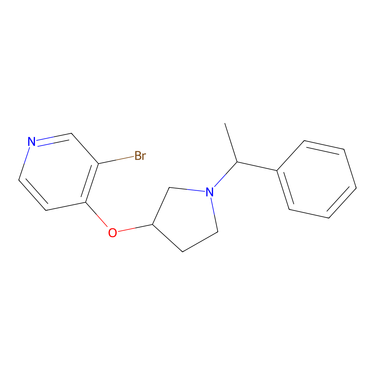 3-Bromo-4-{[1-(1-phenylethyl)pyrrolidin-3-yl]oxy}pyridine molecular structure, CAS 2415455-32-0