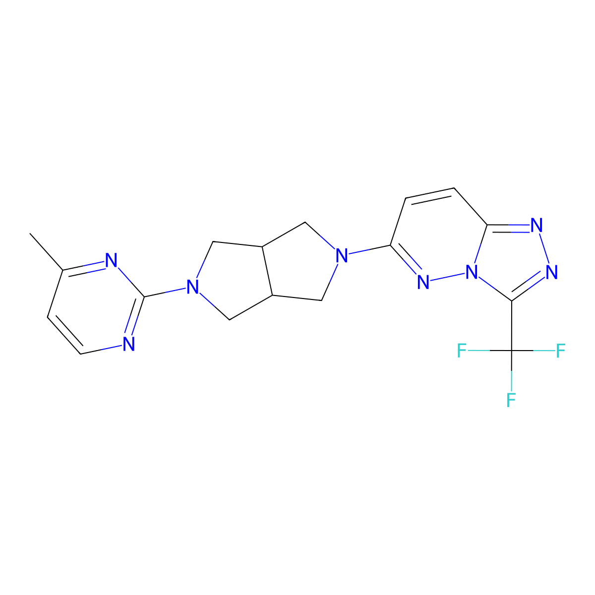 4-Methyl-2-{5-[3-(trifluoromethyl)-[1,2,4]triazolo[4,3-b]pyridazin-6-yl]-octahydropyrrolo[3,4-c]pyrrol-2-yl}pyrimidine molecular structure, CAS 2415455-36-4