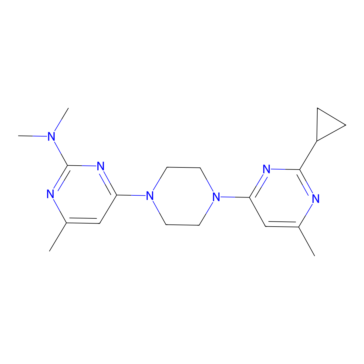4-[4-(2-Cyclopropyl-6-methylpyrimidin-4-yl)piperazin-1-yl]-N,N,6-trimethylpyrimidin-2-amine molecular structure, CAS 2415455-38-6