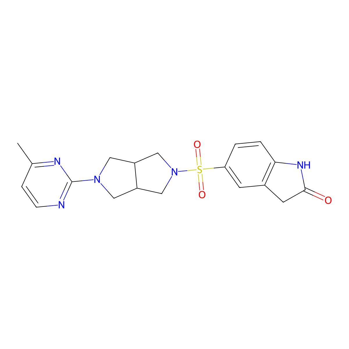 5-{[5-(4-methylpyrimidin-2-yl)-octahydropyrrolo[3,4-c]pyrrol-2-yl]sulfonyl}-2,3-dihydro-1H-indol-2-one molecular structure, CAS 2415455-39-7