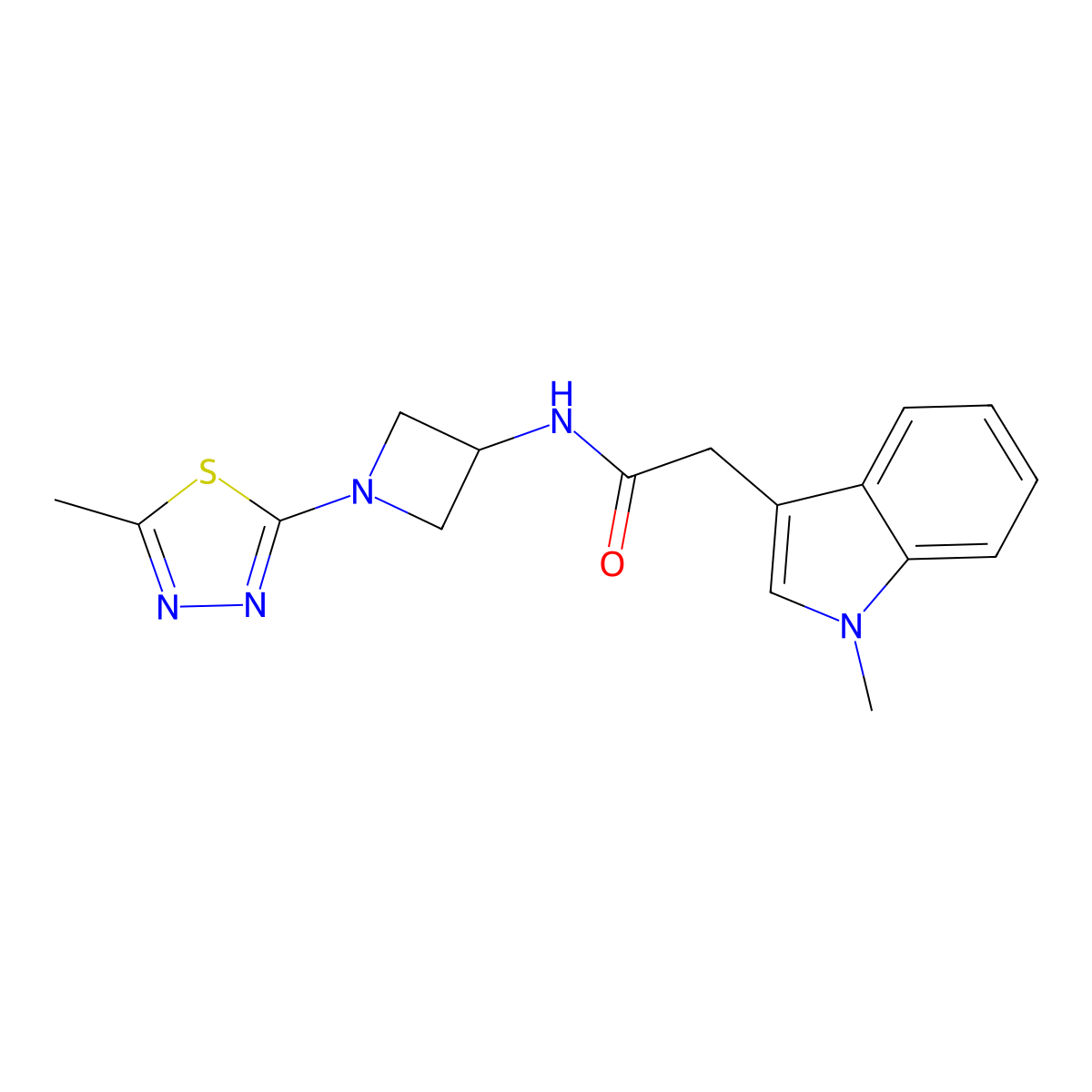 N-[1-(5-methyl-1,3,4-thiadiazol-2-yl)azetidin-3-yl]-2-(1-methyl-1H-indol-3-yl)acetamide molecular structure, CAS 2415455-46-6