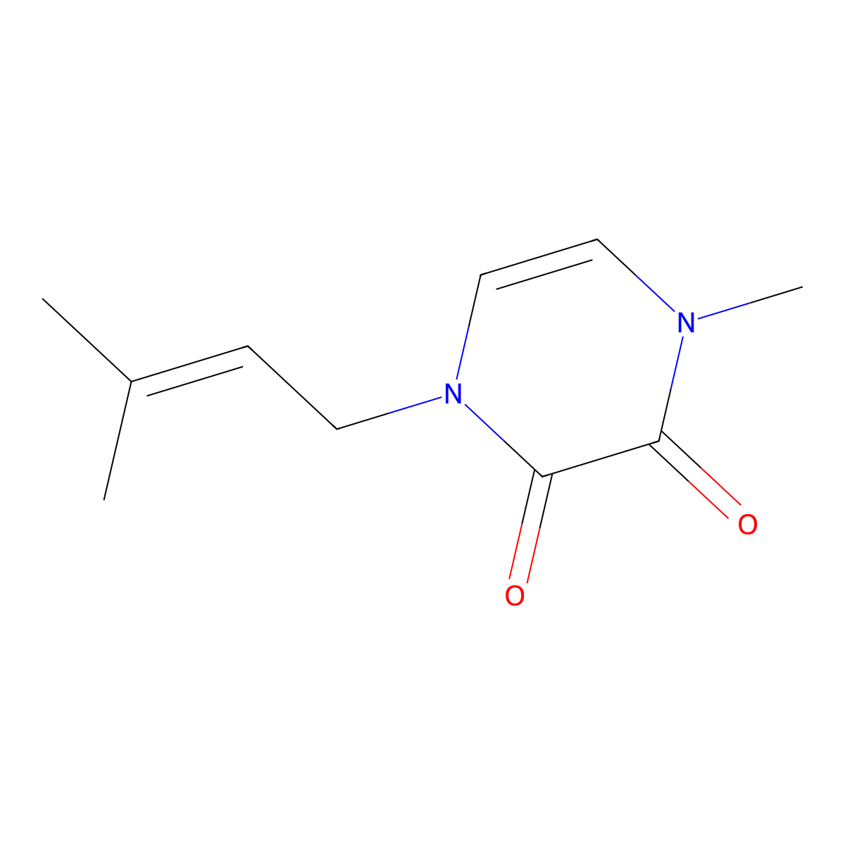 1-Methyl-4-(3-methylbut-2-en-1-yl)-1,2,3,4-tetrahydropyrazine-2,3-dione molecular structure, CAS 2415455-50-2