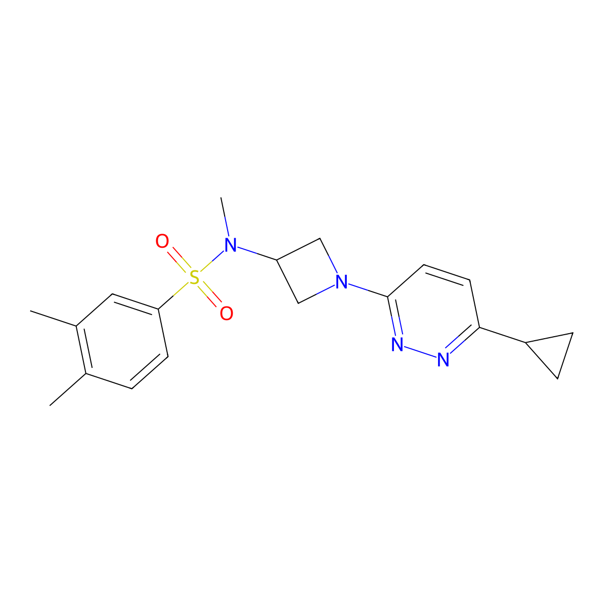 N-[1-(6-cyclopropylpyridazin-3-yl)azetidin-3-yl]-N,3,4-trimethylbenzene-1-sulfonamide molecular structure, CAS 2415455-51-3