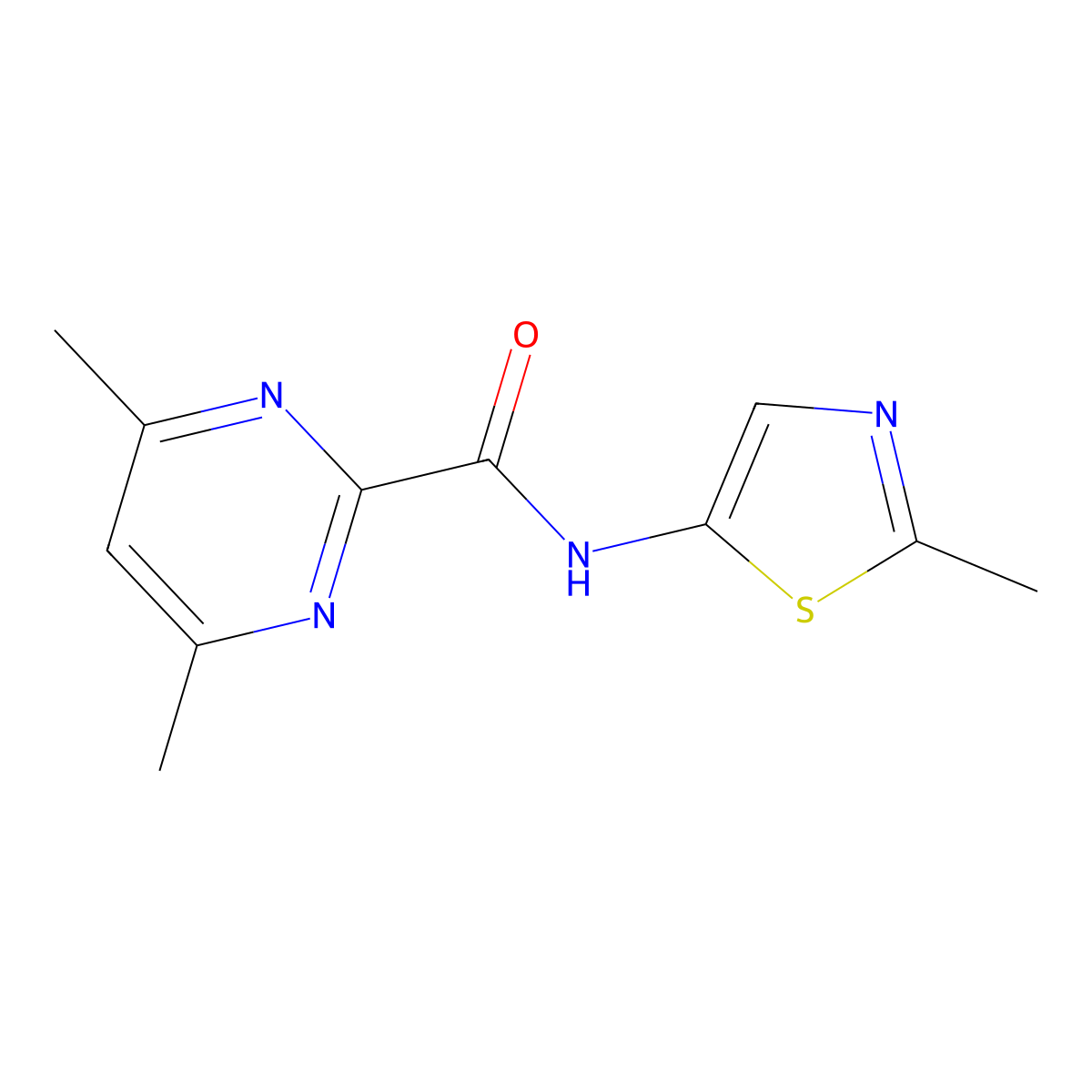 4,6-Dimethyl-N-(2-methyl-1,3-thiazol-5-yl)pyrimidine-2-carboxamide molecular structure, CAS 2415455-52-4