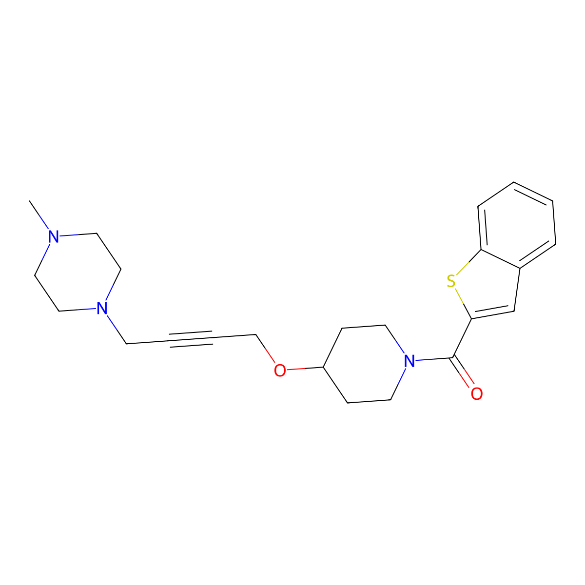 1-(4-{[1-(1-Benzothiophene-2-carbonyl)piperidin-4-yl]oxy}but-2-yn-1-yl)-4-methylpiperazine molecular structure, CAS 2415455-57-9