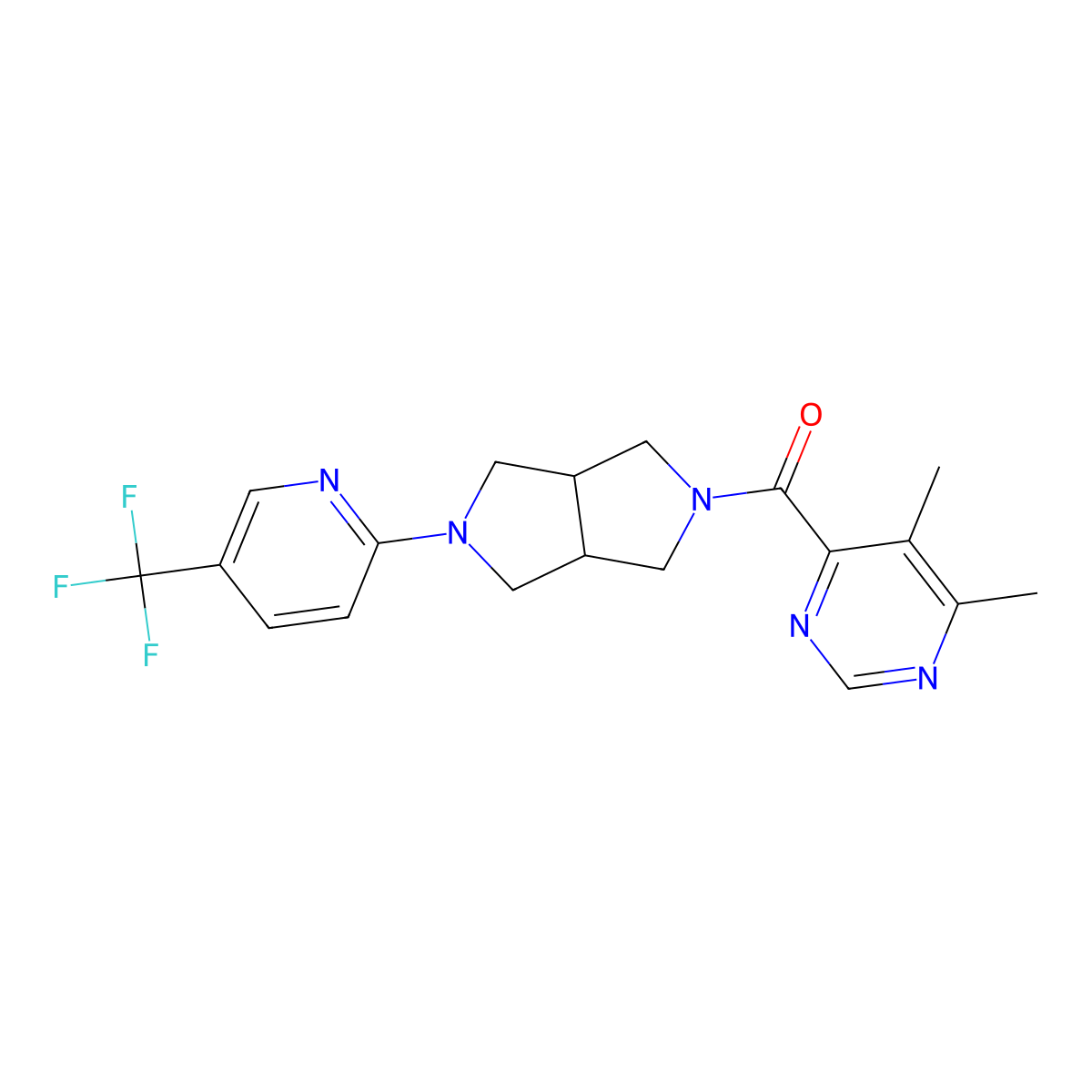 4,5-Dimethyl-6-{5-[5-(trifluoromethyl)pyridin-2-yl]-octahydropyrrolo[3,4-c]pyrrole-2-carbonyl}pyrimidine molecular structure, CAS 2415455-64-8