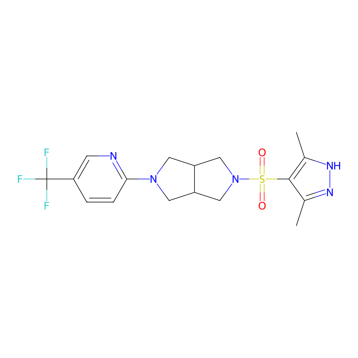 2-{5-[(3,5-dimethyl-1H-pyrazol-4-yl)sulfonyl]-octahydropyrrolo[3,4-c]pyrrol-2-yl}-5-(trifluoromethyl)pyridine molecular structure, CAS 2415455-71-7