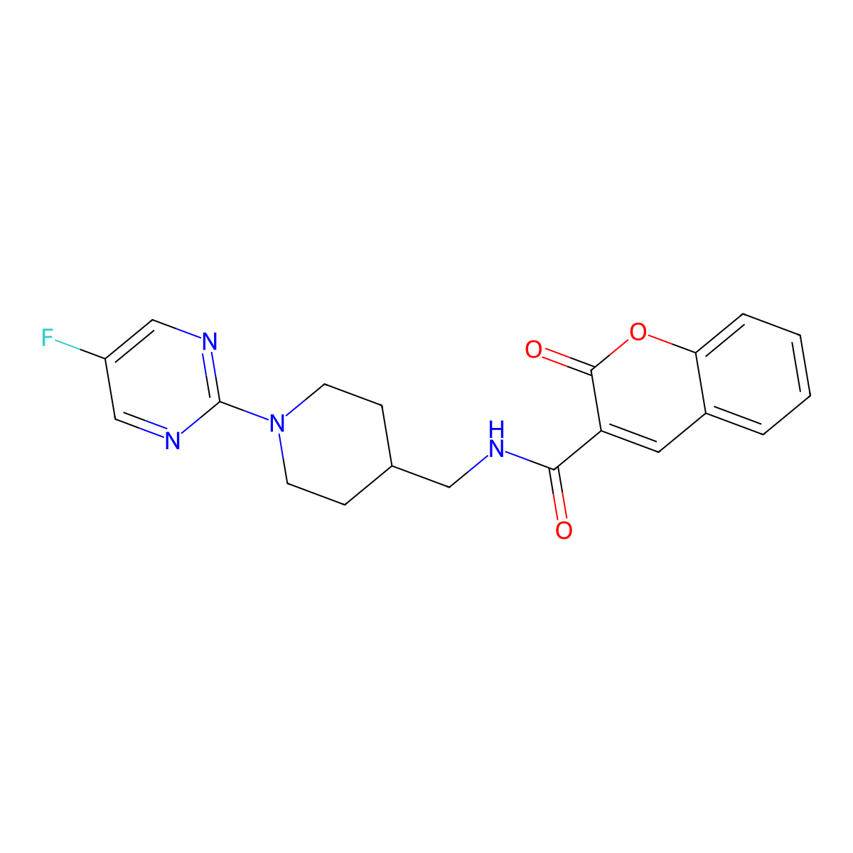 N-{[1-(5-fluoropyrimidin-2-yl)piperidin-4-yl]methyl}-2-oxo-2H-chromene-3-carboxamide molecular structure, CAS 2415455-72-8