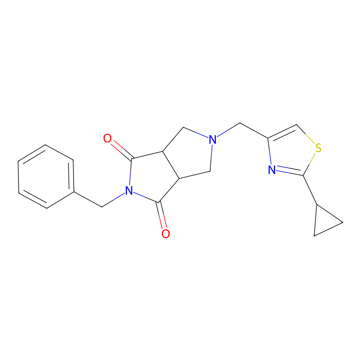 2-Benzyl-5-[(2-cyclopropyl-1,3-thiazol-4-yl)methyl]-octahydropyrrolo[3,4-c]pyrrole-1,3-dione molecular structure, CAS 2415455-82-0