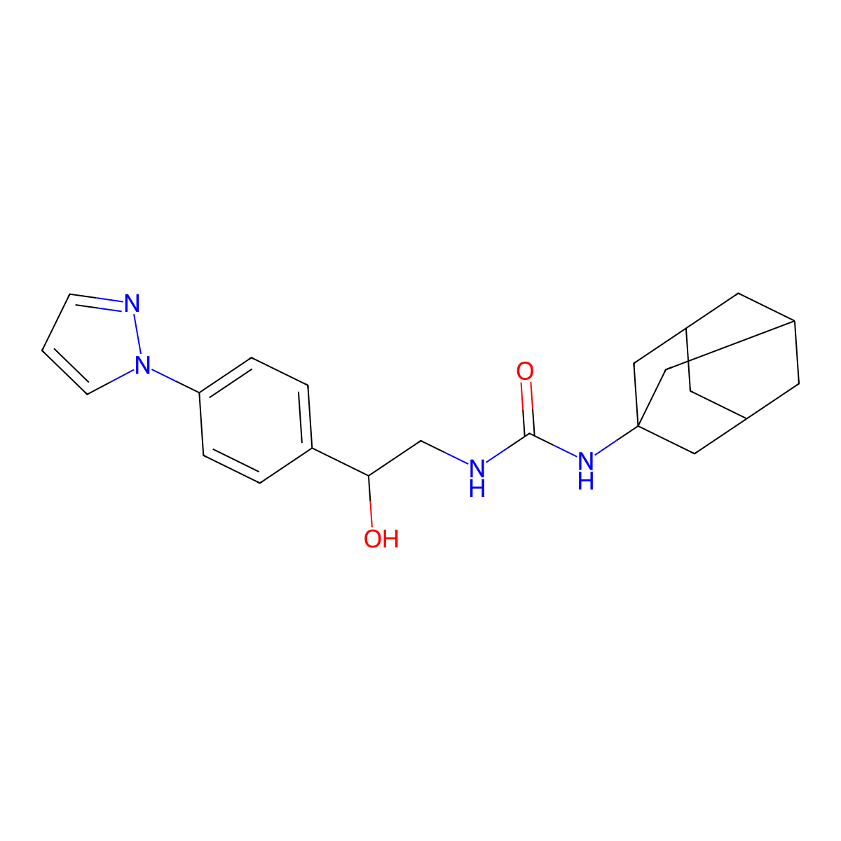 3-(adamantan-1-yl)-1-{2-hydroxy-2-[4-(1H-pyrazol-1-yl)phenyl]ethyl}urea molecular structure, CAS 2415455-84-2