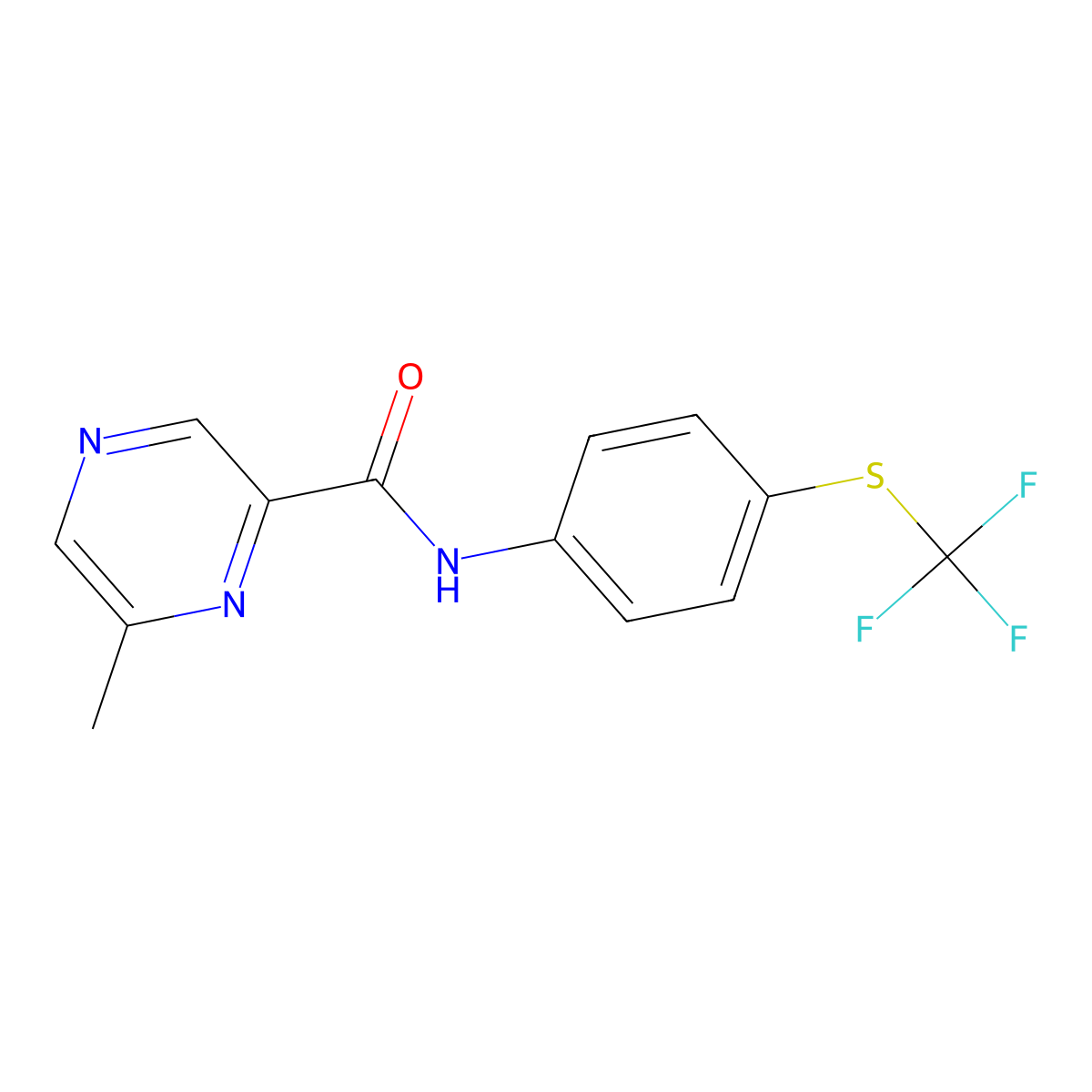 6-methyl-N-{4-[(trifluoromethyl)sulfanyl]phenyl}pyrazine-2-carboxamide molecular structure, CAS 2415455-94-4