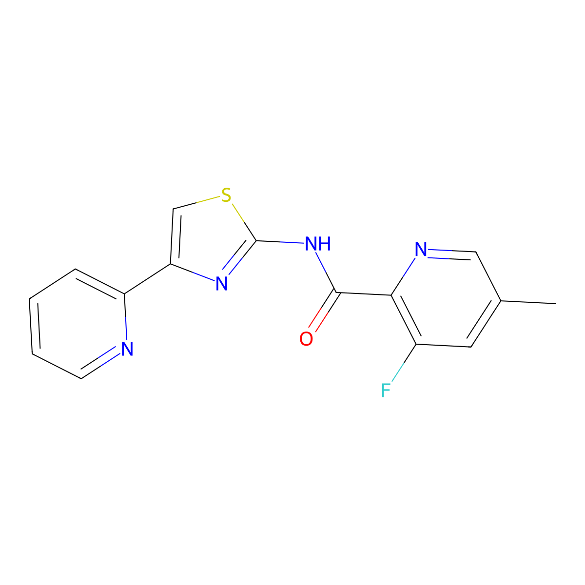 3-fluoro-5-methyl-N-[4-(pyridin-2-yl)-1,3-thiazol-2-yl]pyridine-2-carboxamide molecular structure, CAS 2415455-99-9