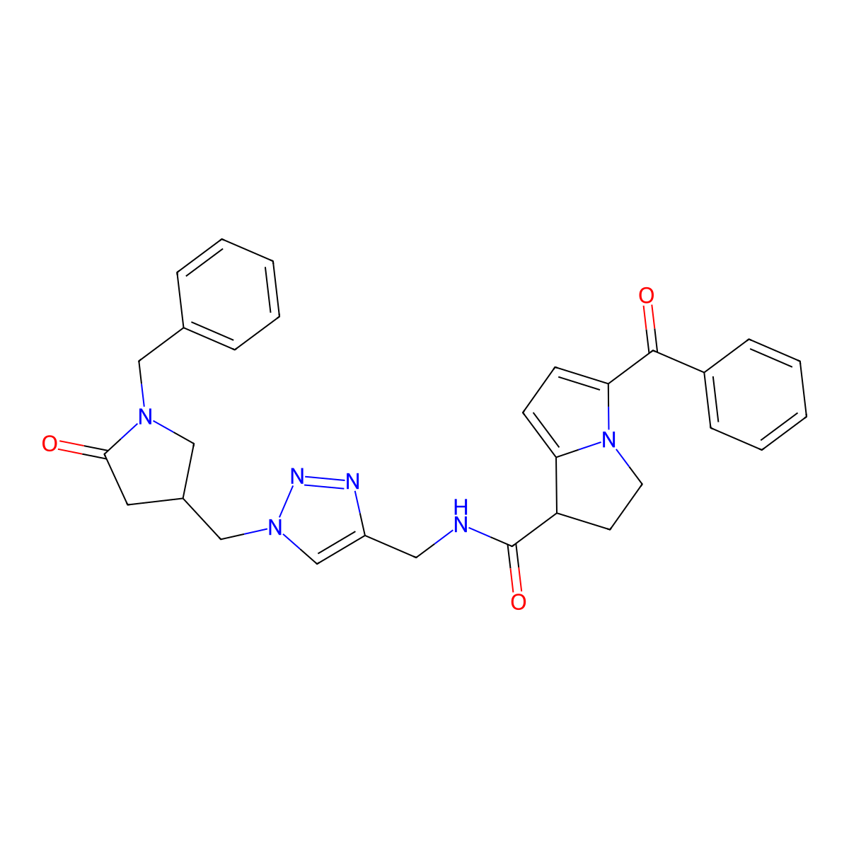5-benzoyl-N-({1-[(1-benzyl-5-oxopyrrolidin-3-yl)methyl]-1H-1,2,3-triazol-4-yl}methyl)-2,3-dihydro-1H-pyrrolizine-1-carboxamide molecular structure, CAS 2415456-00-5