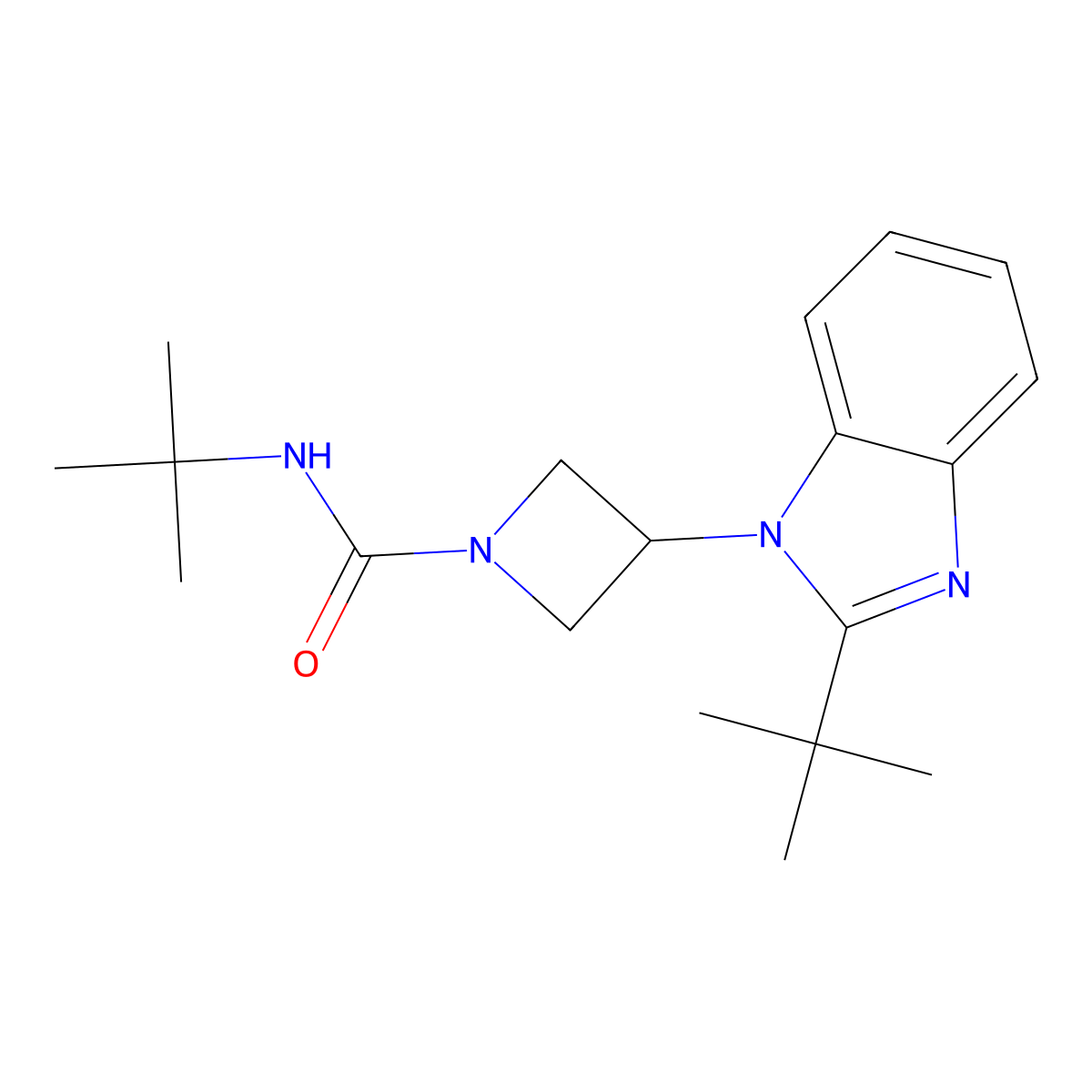 N-tert-butyl-3-(2-tert-butyl-1H-1,3-benzodiazol-1-yl)azetidine-1-carboxamide molecular structure, CAS 2415456-01-6