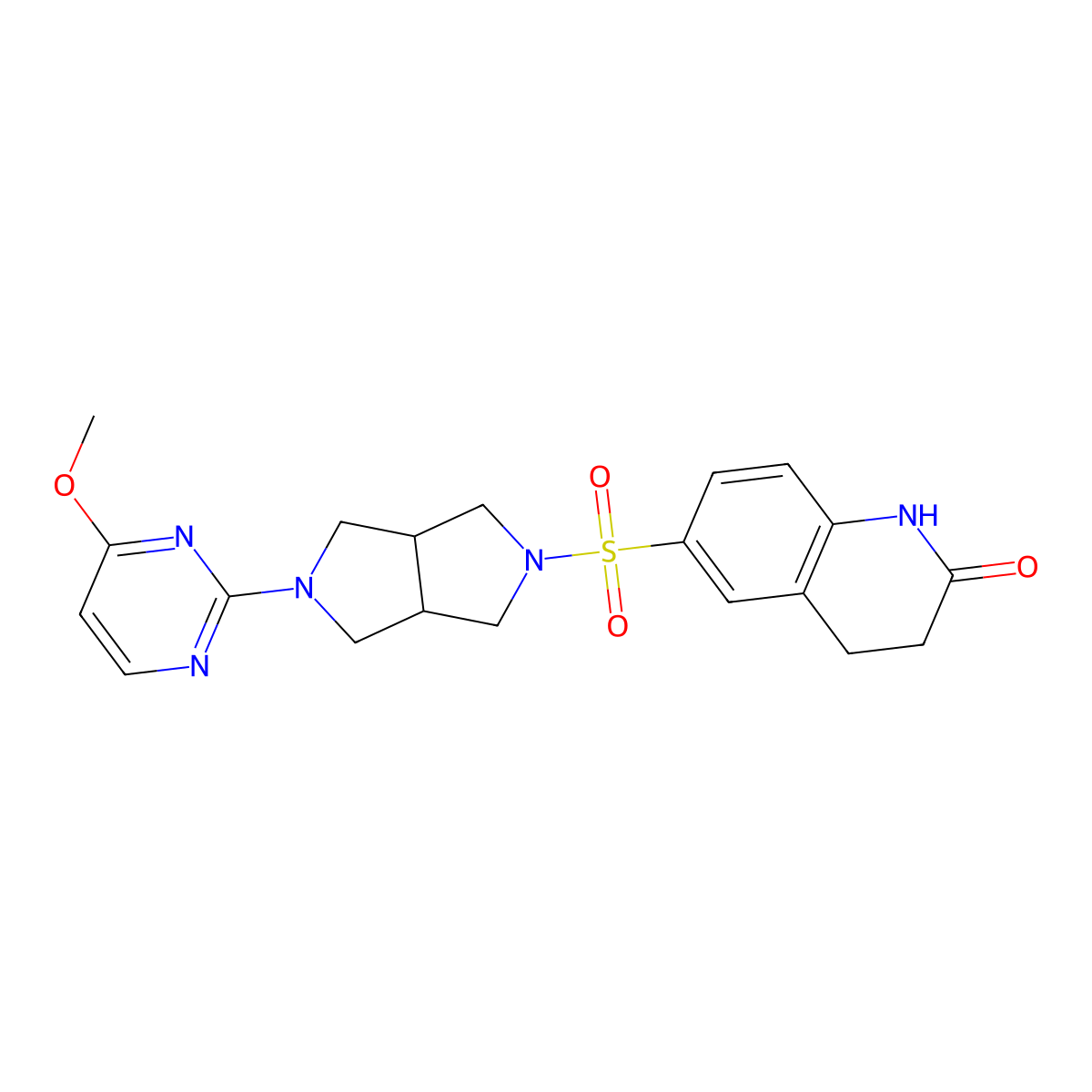 6-{[5-(4-Methoxypyrimidin-2-yl)-octahydropyrrolo[3,4-c]pyrrol-2-yl]sulfonyl}-1,2,3,4-tetrahydroquinolin-2-one molecular structure, CAS 2415456-02-7