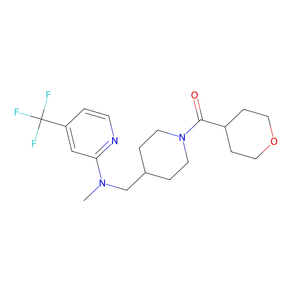 N-methyl-N-{[1-(oxane-4-carbonyl)piperidin-4-yl]methyl}-4-(trifluoromethyl)pyridin-2-amine molecular structure, CAS 2415456-04-9