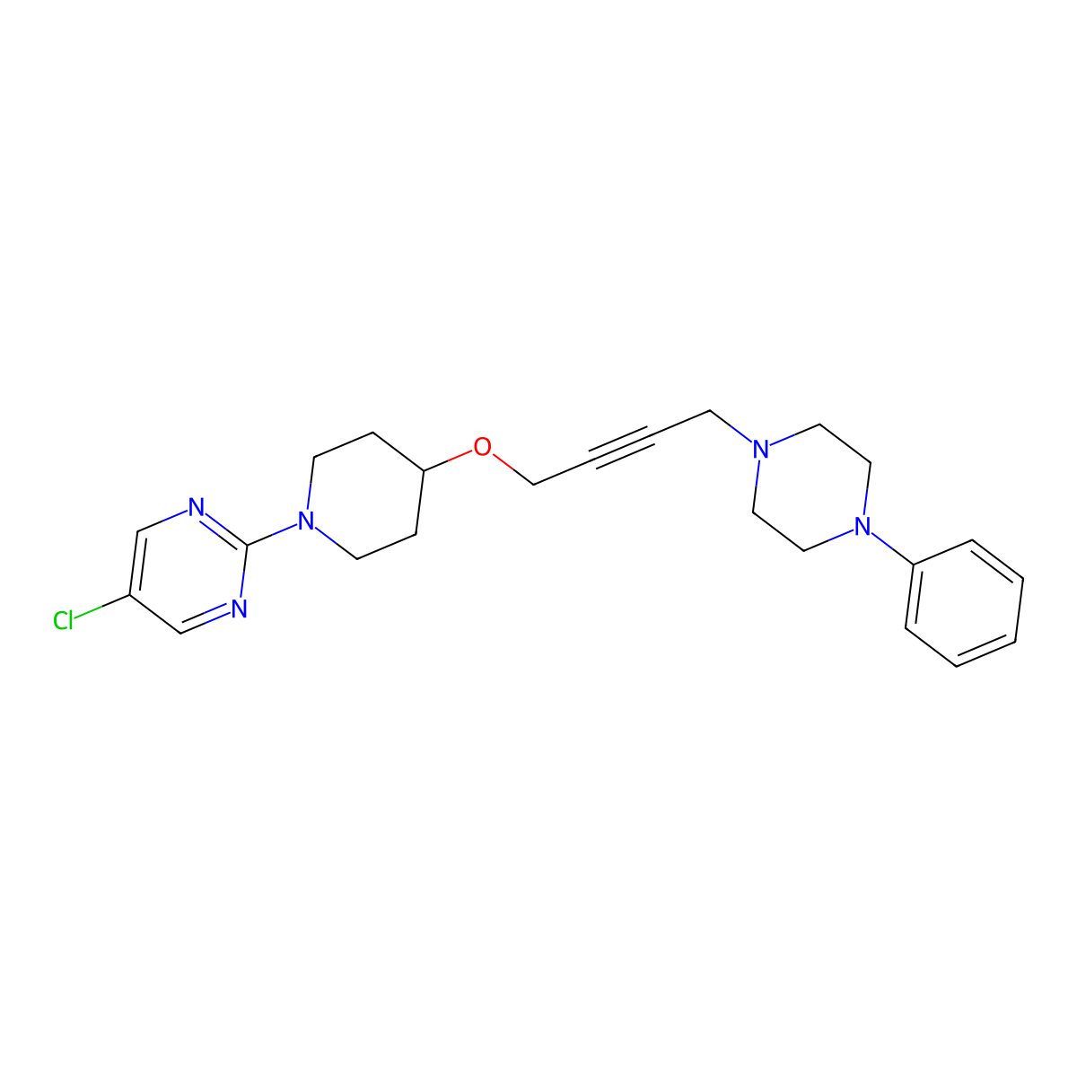 5-Chloro-2-(4-{[4-(4-phenylpiperazin-1-yl)but-2-yn-1-yl]oxy}piperidin-1-yl)pyrimidine molecular structure, CAS 2415456-07-2