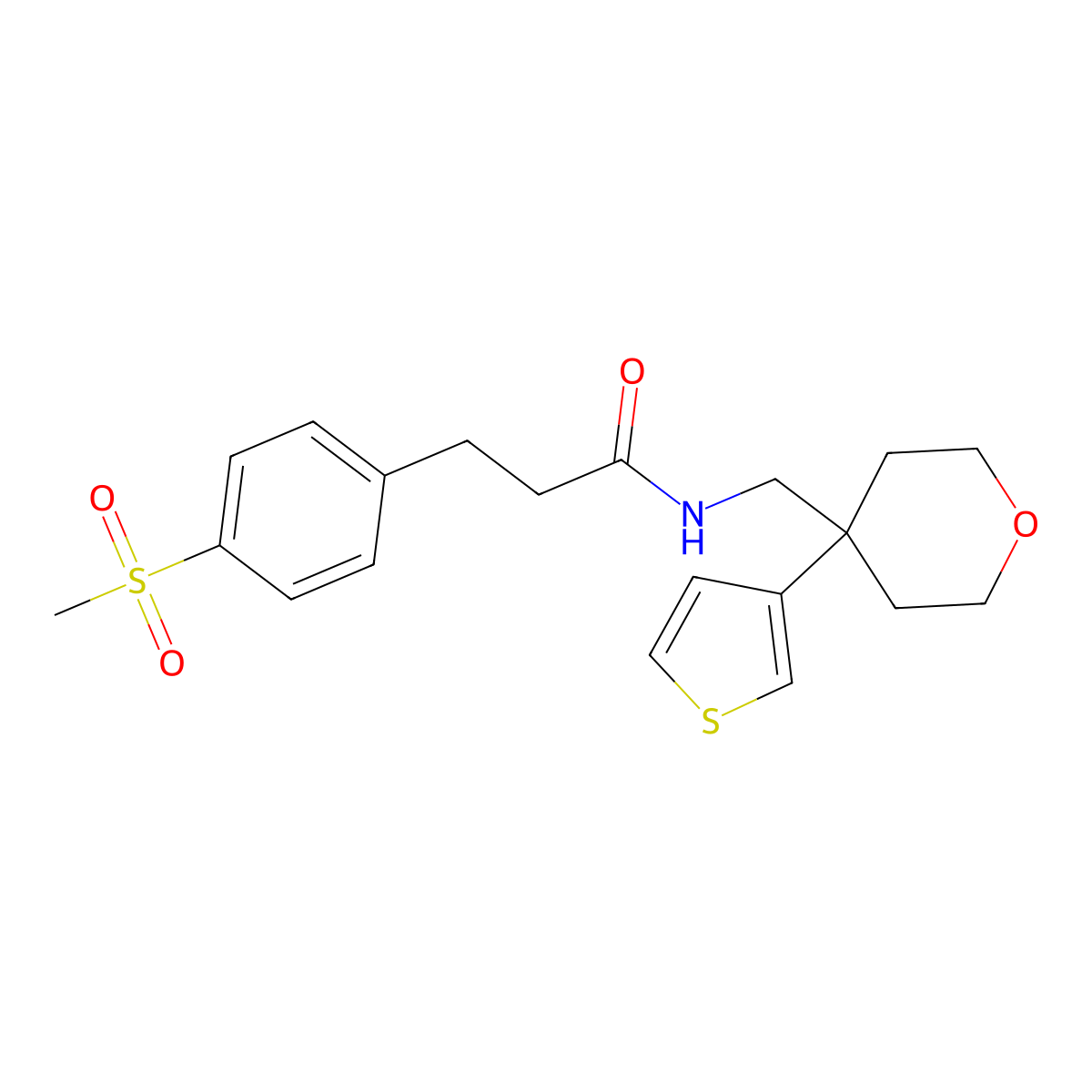 3-(4-methanesulfonylphenyl)-N-{[4-(thiophen-3-yl)oxan-4-yl]methyl}propanamide molecular structure, CAS 2415456-08-3