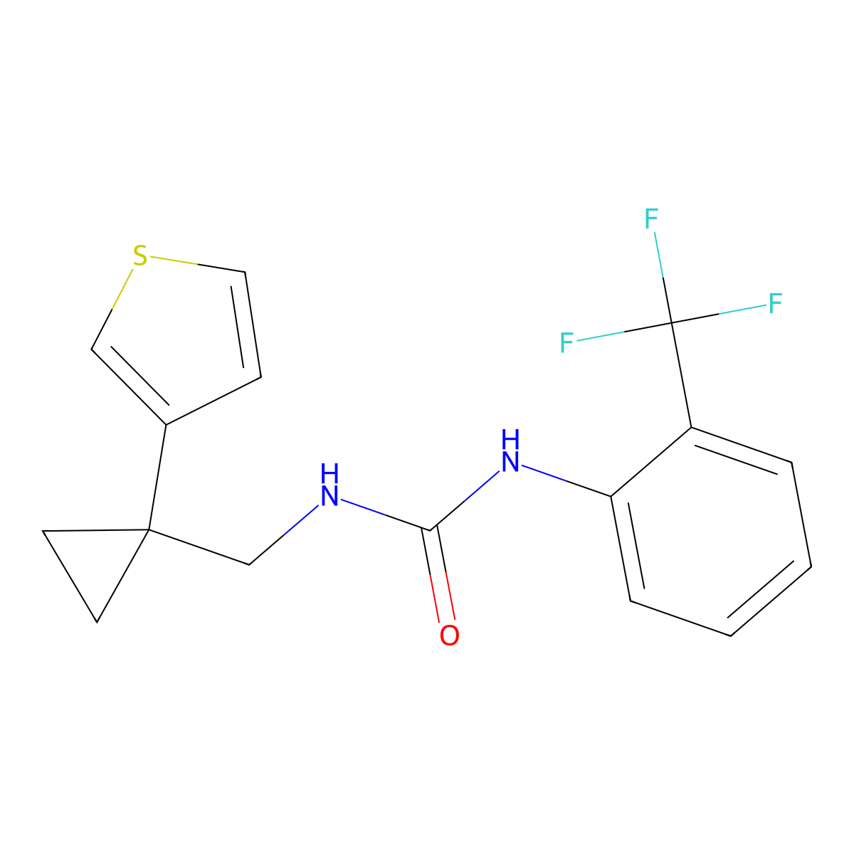 3-{[1-(Thiophen-3-yl)cyclopropyl]methyl}-1-[2-(trifluoromethyl)phenyl]urea molecular structure, CAS 2415456-09-4