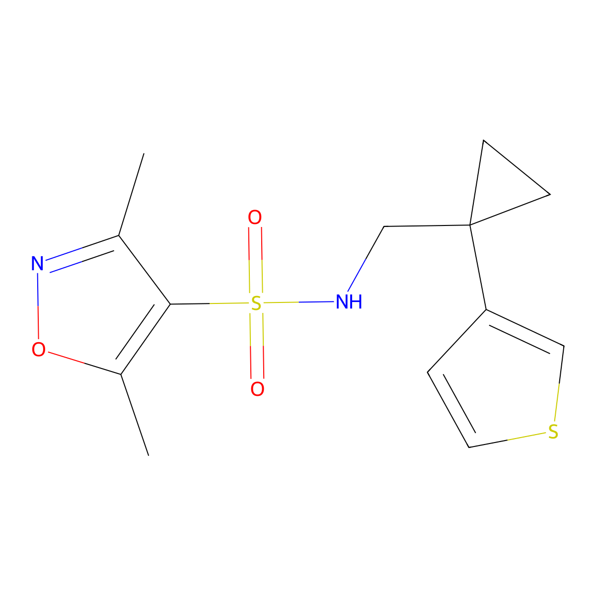 3,5-dimethyl-N-{[1-(thiophen-3-yl)cyclopropyl]methyl}-1,2-oxazole-4-sulfonamide molecular structure, CAS 2415456-10-7