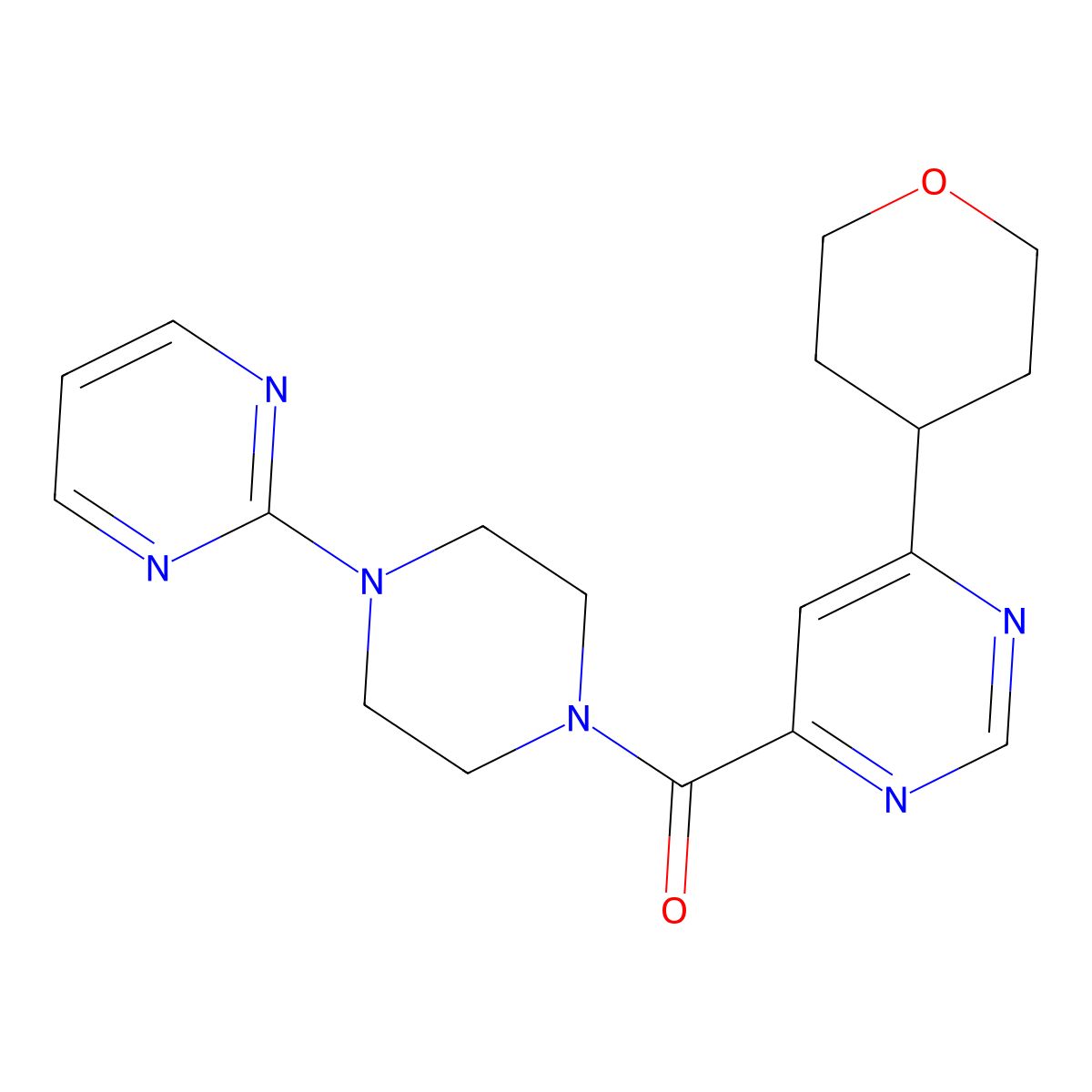 4-(Oxan-4-yl)-6-[4-(pyrimidin-2-yl)piperazine-1-carbonyl]pyrimidine molecular structure, CAS 2415456-13-0